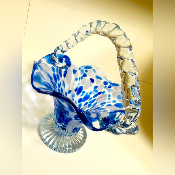 Accents Vintage Murano Style Blown Glass Basketspace Age Cobalt Blue